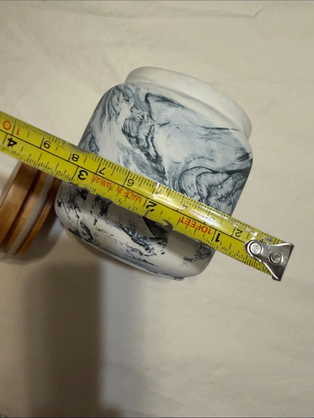 Cost Plus World Market Marble Ceramic Canister with Bamboo Lid - White & Gray